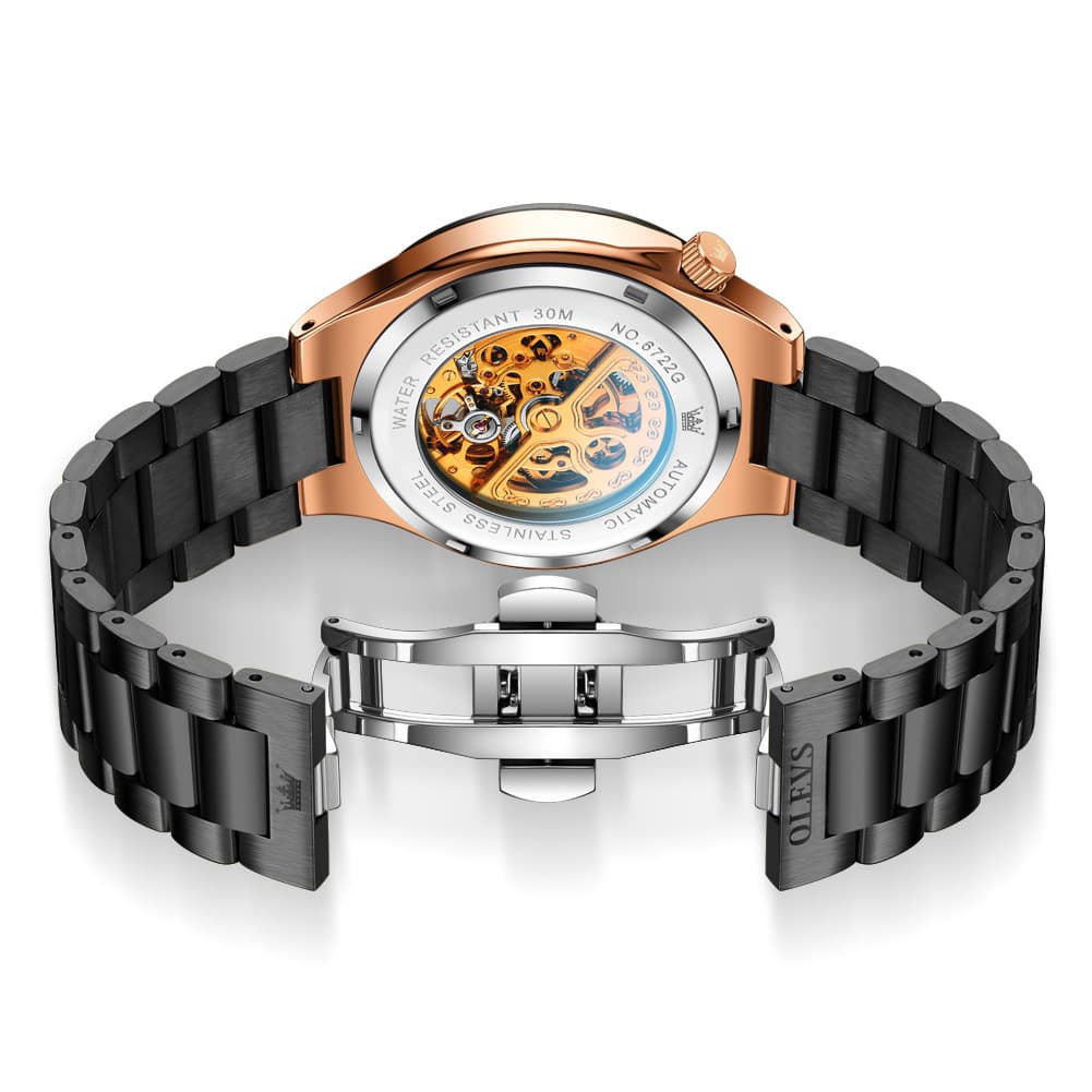 OLEVS 6722 Integrated Geometry Full Skeleton Mechanical Watch For Men