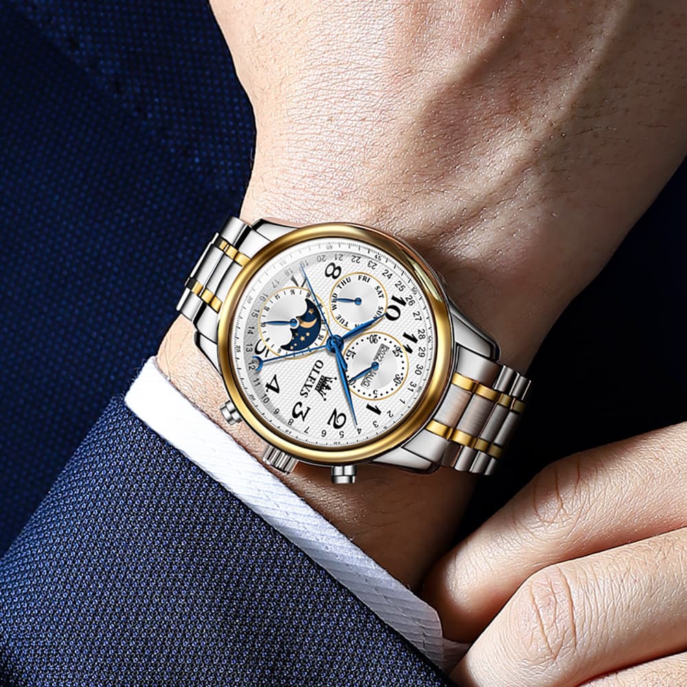 OLEVS 6667 Stainless Steel Mechanical Moon Phase Watch for Men