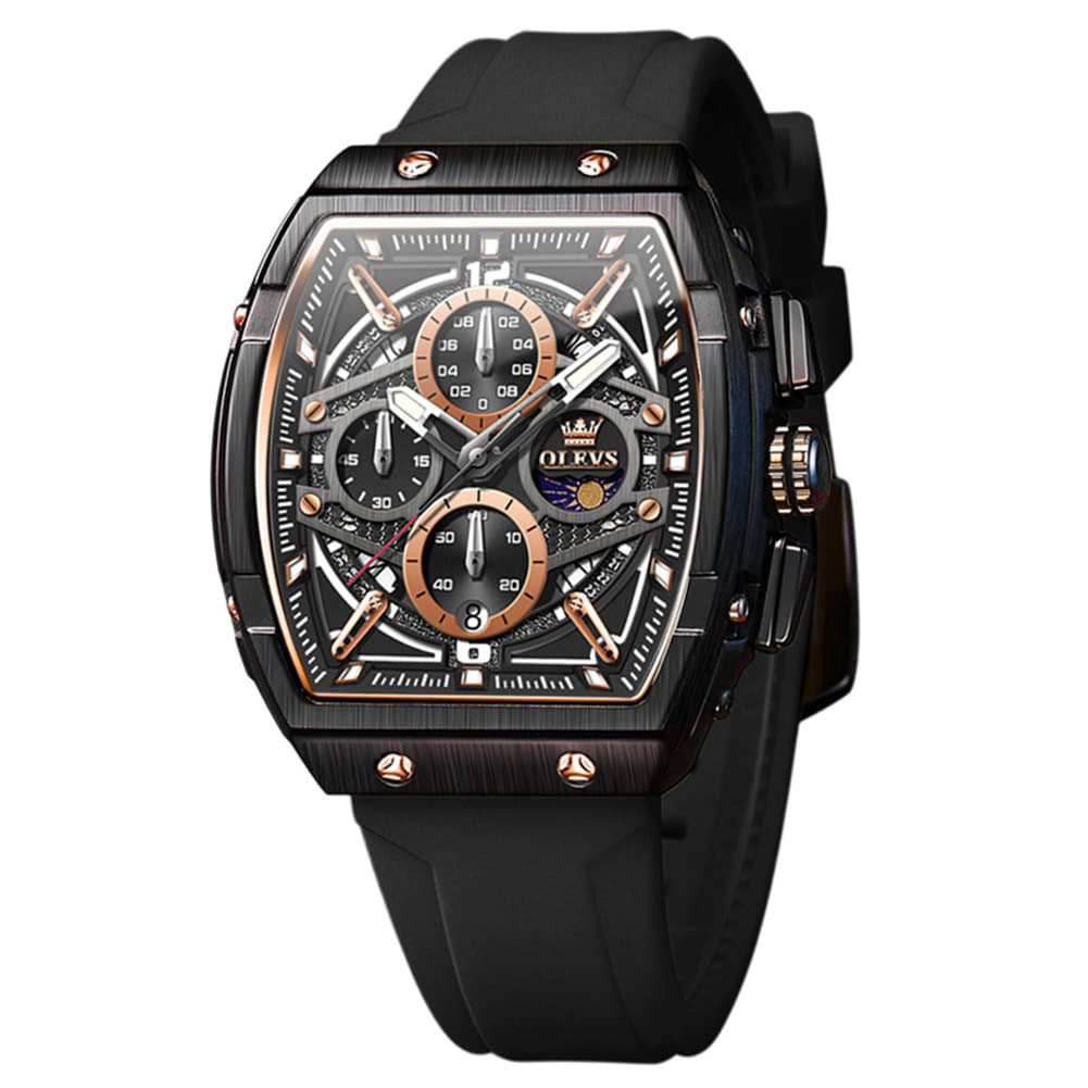 OLEVS 2975 Tonneau Silicone Chronograph Watch for Men