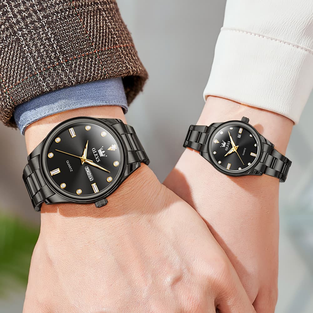 OLEVS 3621Q Minimalist Diamond Quartz Couple Watches Set