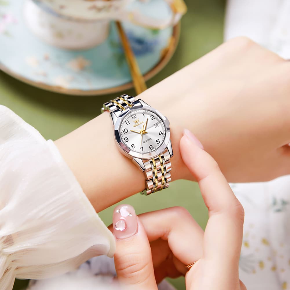 OLEVS 9970 3D Rhombic Faceted Glass Date Watch for Women