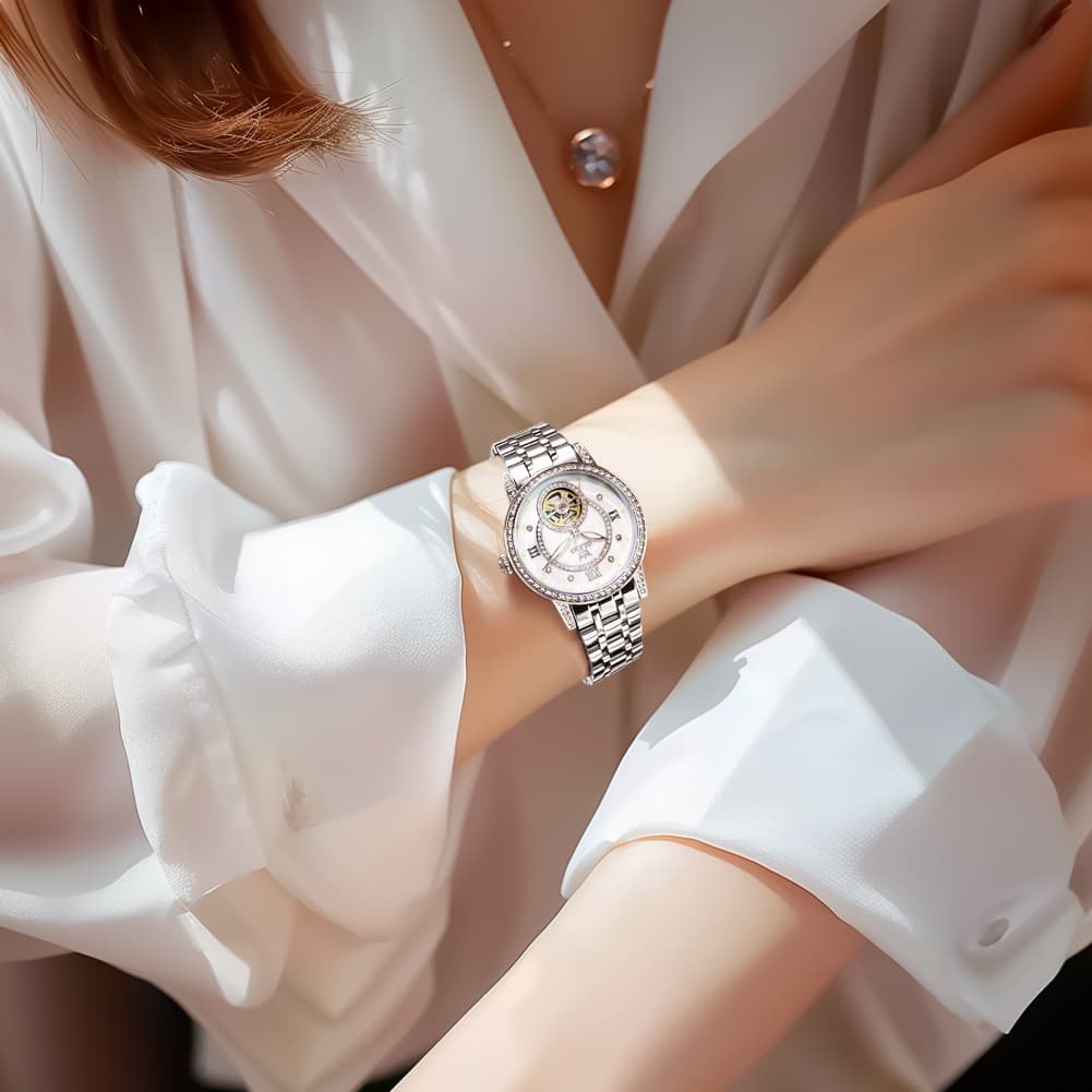OLEVS 7036 Open Heart Automatic Watch For Women
