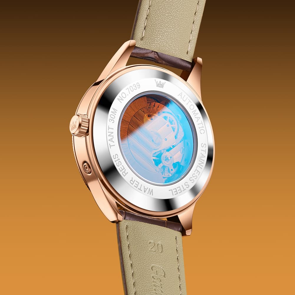 OLEVS 7039 Leather Moon Phase Mechanical Watch For Men