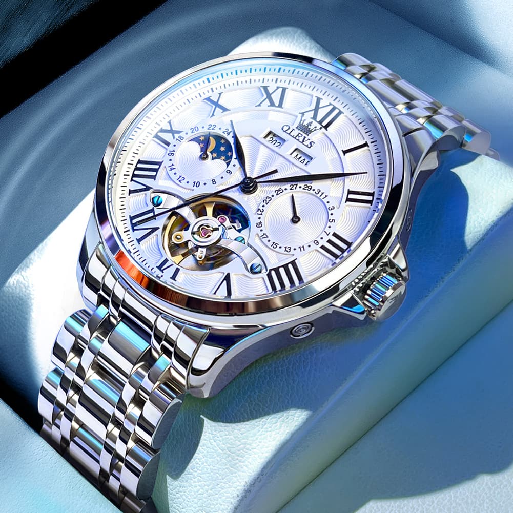 OLEVS 7013 Multi Function Sun and Moon Mechanical Watch for Men