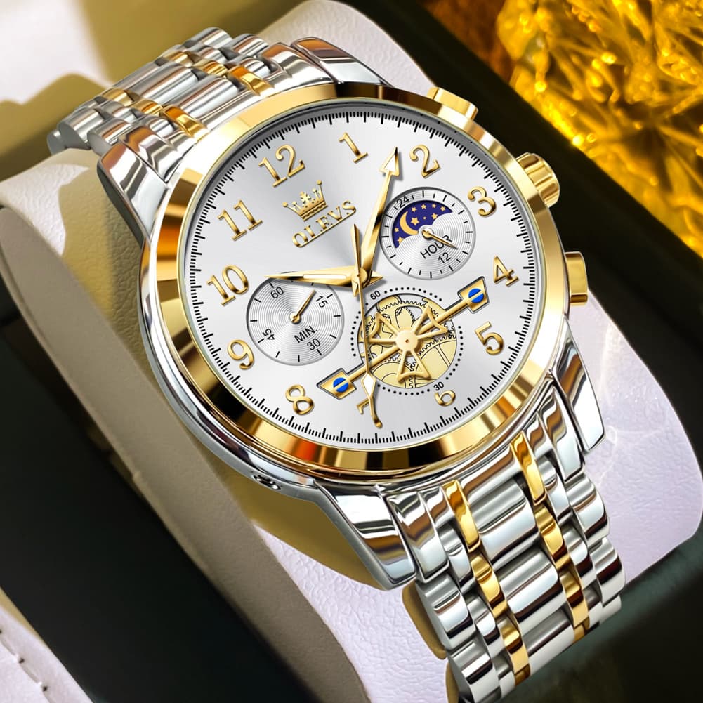 OLEVS 2900 Steel Chronograph Moon Phase Watch for Men