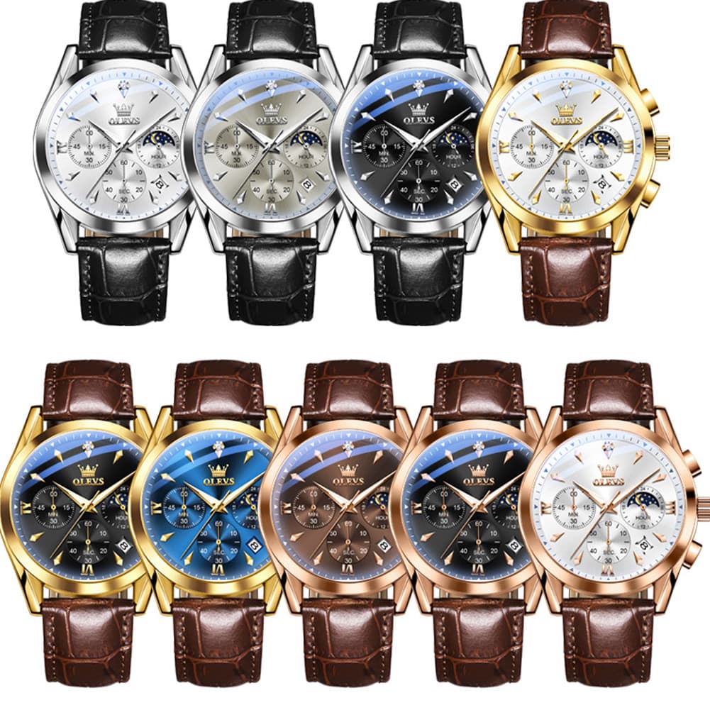 OLEVS 3609 Multifunction Leather Quartz Watch for Men