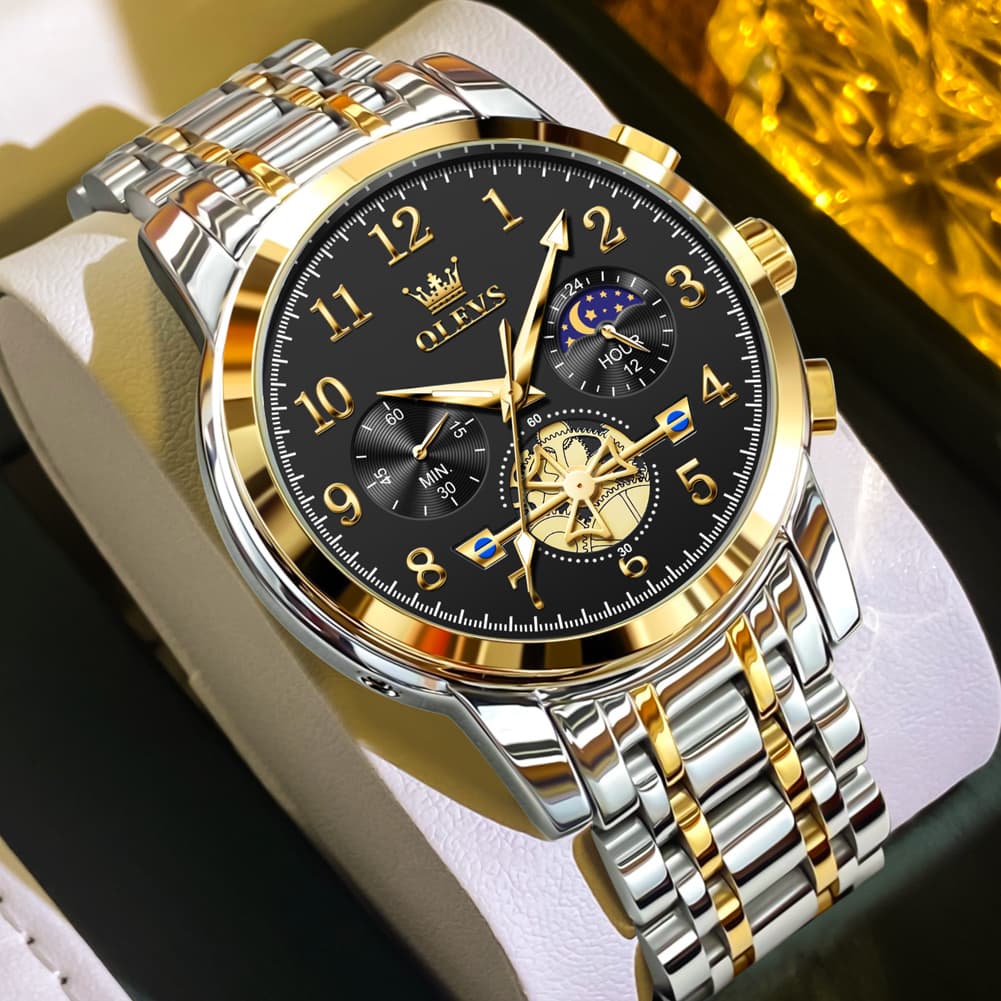 OLEVS 2900 Steel Chronograph Moon Phase Watch for Men