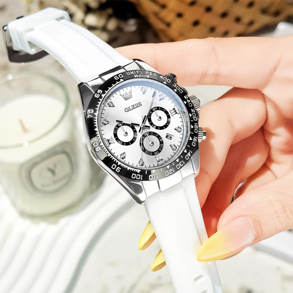 OLEVS Women Chronograph Watch Silicone Sport Strap Date Quartz 5618