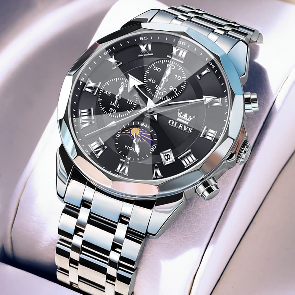 OLEVS 3675 Quartz 3D Rhombic Roman Chronograph Watch For Men