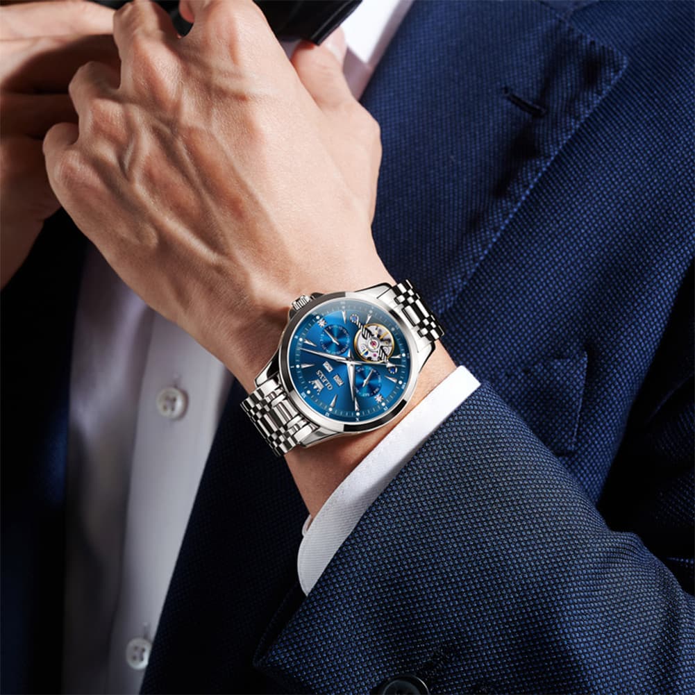 OLEVS 7091 Double Open Heart Multi-Function Automatic Watch For Men