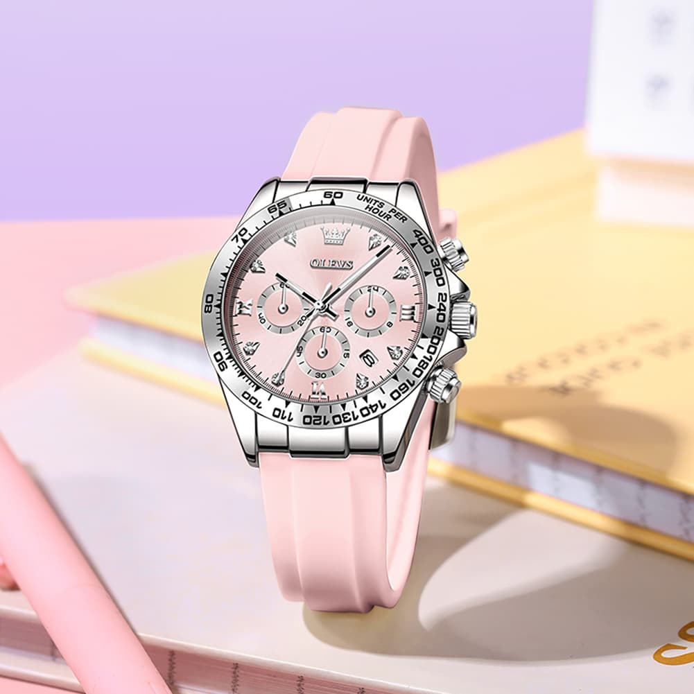 OLEVS Women Chronograph Watch Silicone Sport Strap Date Quartz 5618