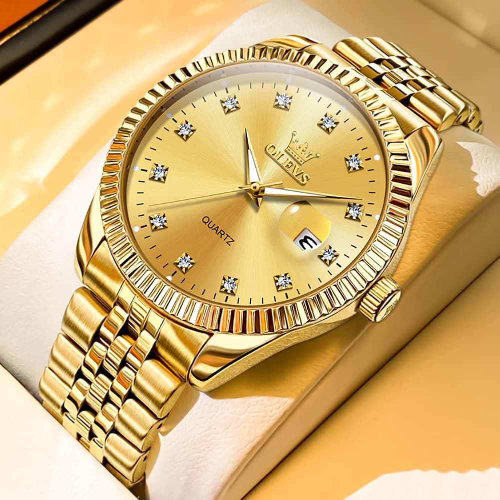 OLEVS Couple Watches Fluted Bezel Diamond Dial Quartz Watch 5526 Jubilee Band for His and Hers