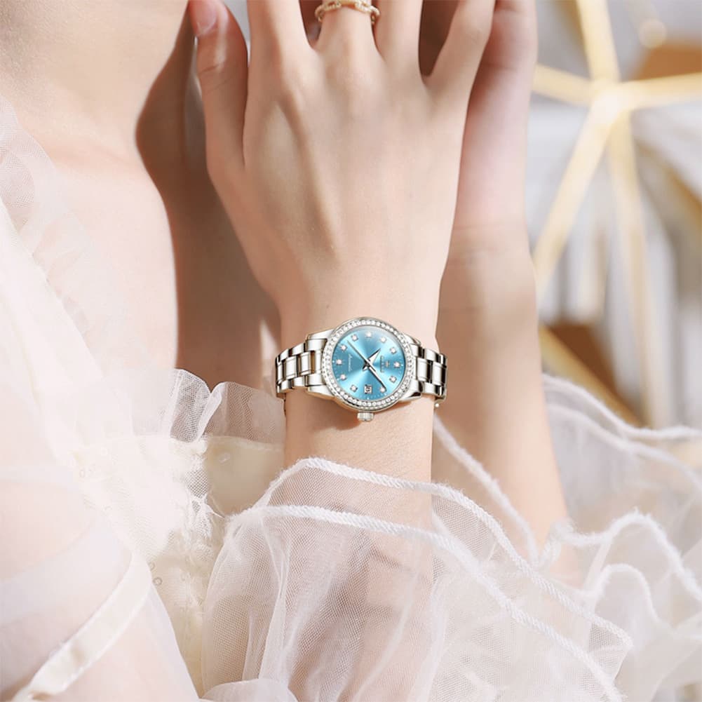 OLEVS 7003N Diamond Bezel Date Mechanical Watch for Women