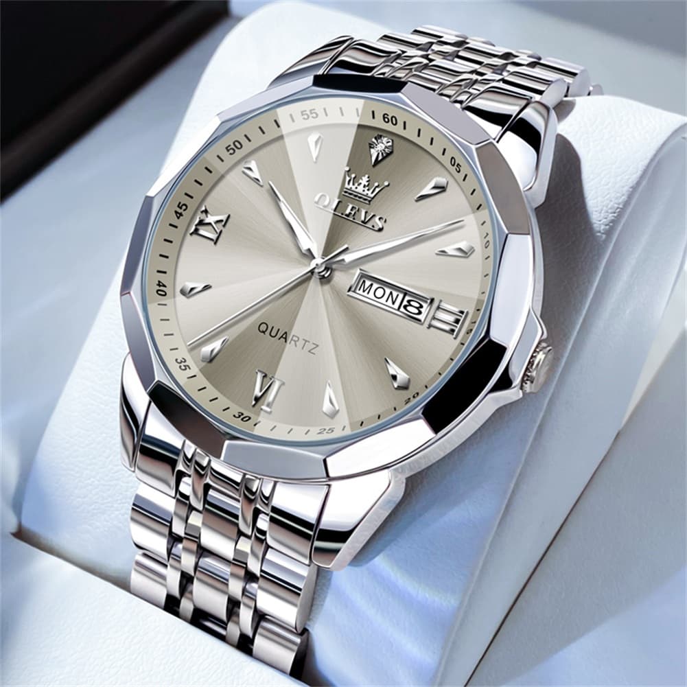 OLEVS 9998 Diamond Cut Glass Couple Dress Watch for Men and Women