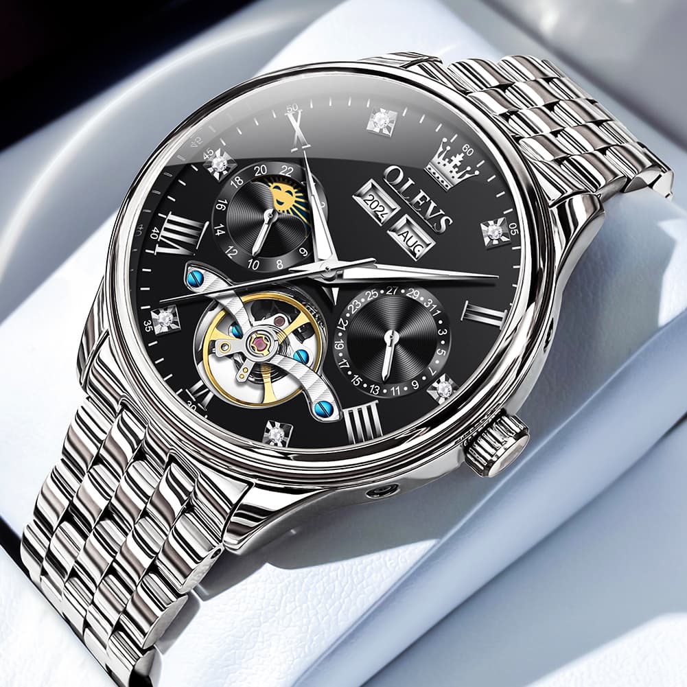 OLEVS 7023 Skeleton Moon Phase Automatic Watch for Men