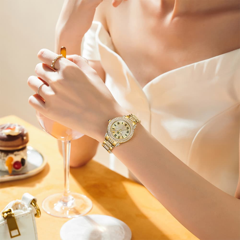 OLEVS 9943 Diamond Paved Dial Luxury Watch for Women