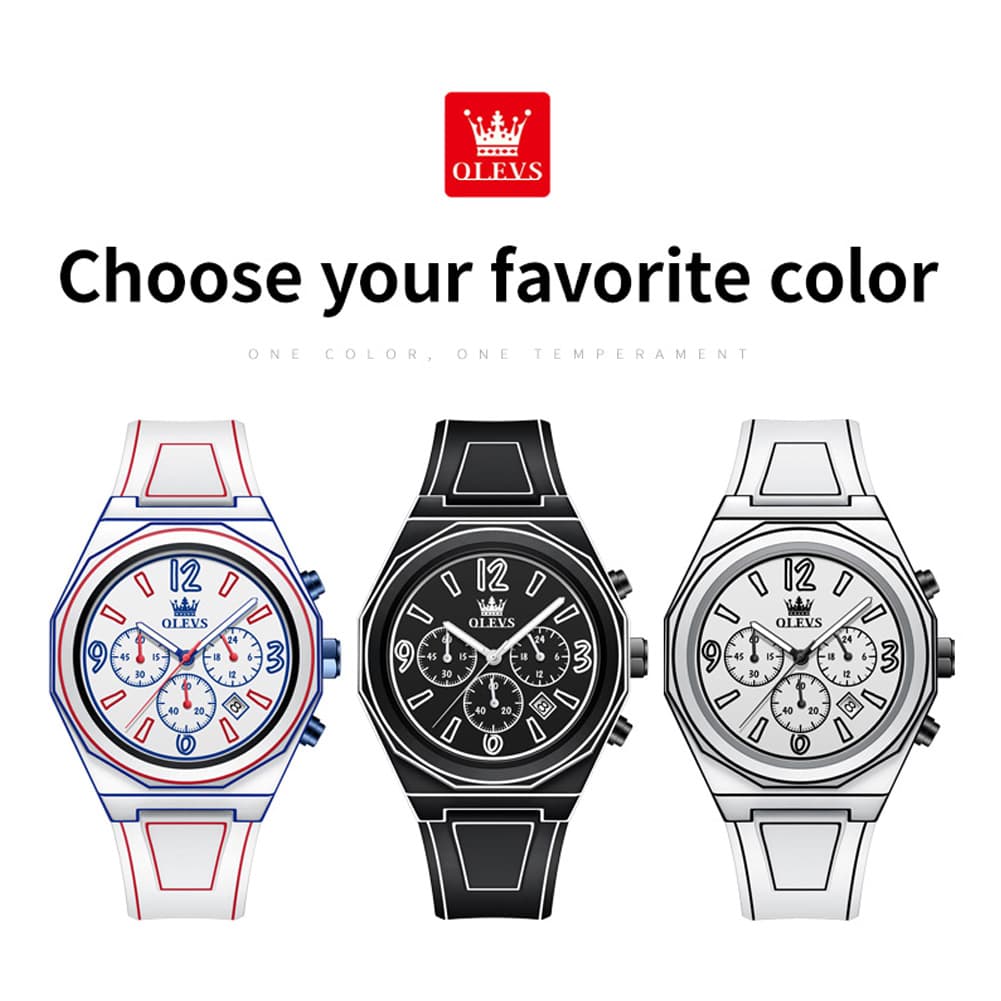 OLEVS Men Streetwear Comic Chronograph Watch Octagonal Silicone Quartz 5622