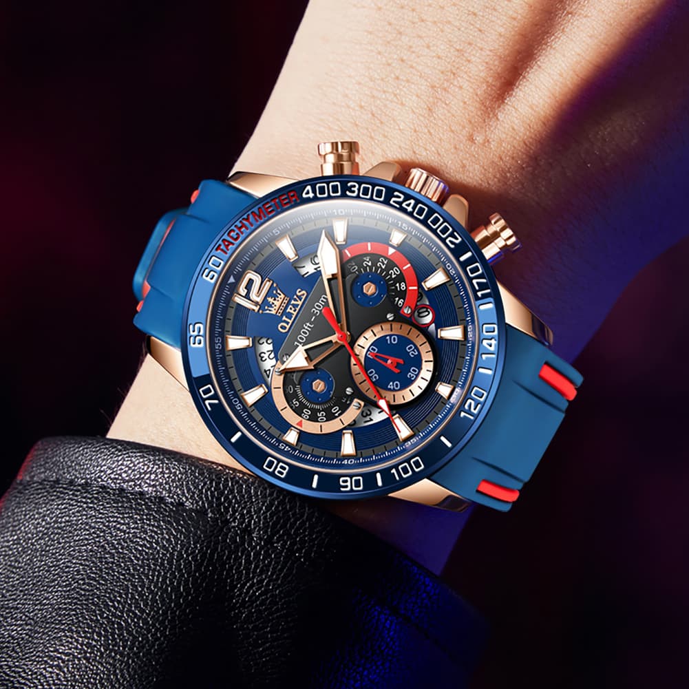 OLEVS 9936 Silicone Strap Racing Chronograph Watch for Men