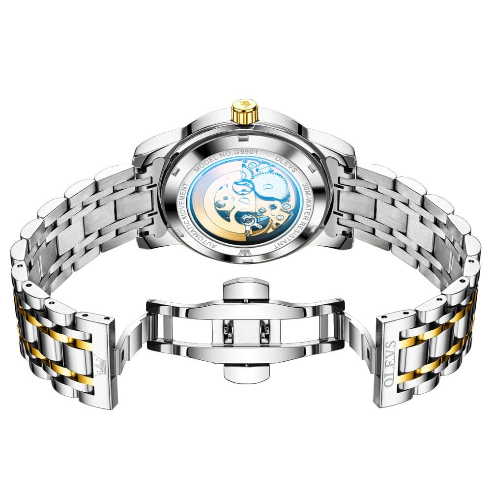 OLEVS Full Skeleton Diamond Dial Automatic Mechanical Watch 9901 for Men