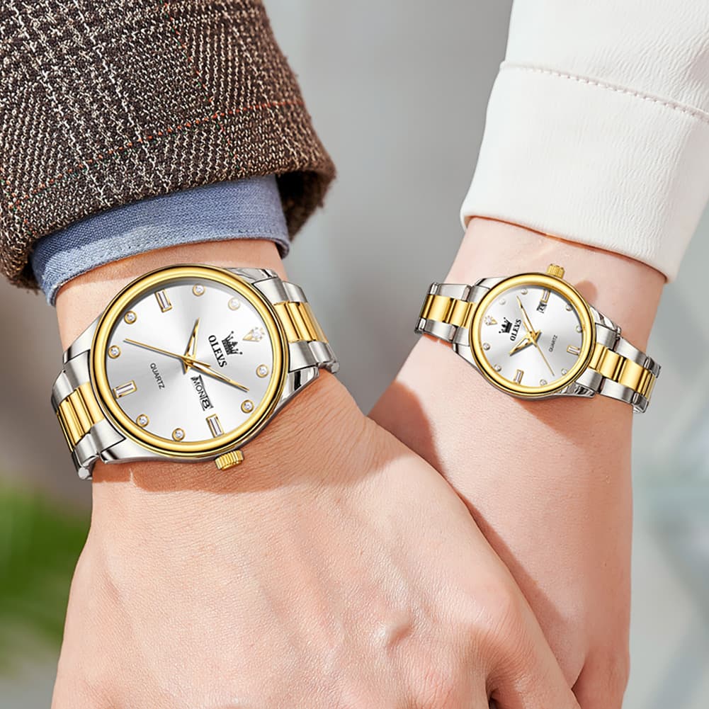 OLEVS 3621Q Minimalist Diamond Quartz Couple Watches Set