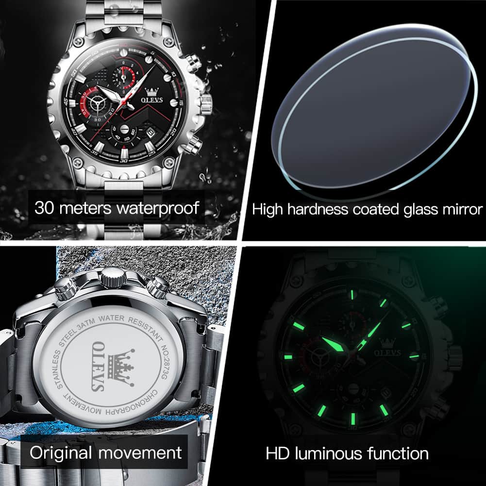 OLEVS 2873 Bold Rivet Bezel Racing Chronograph Watch for Men