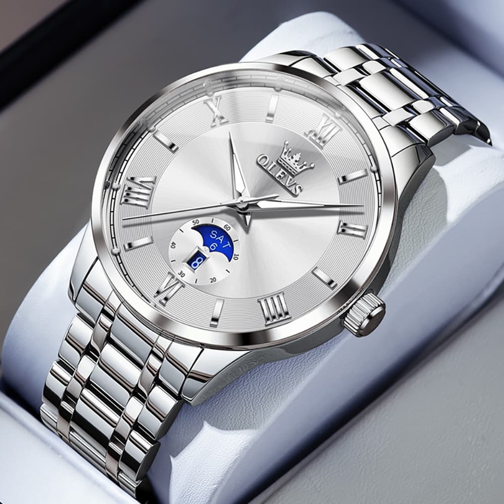 OLEVS 3638 Moon Phase Quartz Steel Watch for Men