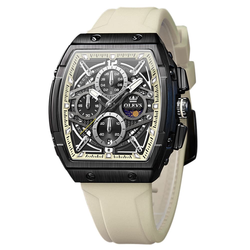 OLEVS 2975 Tonneau Silicone Chronograph Watch for Men