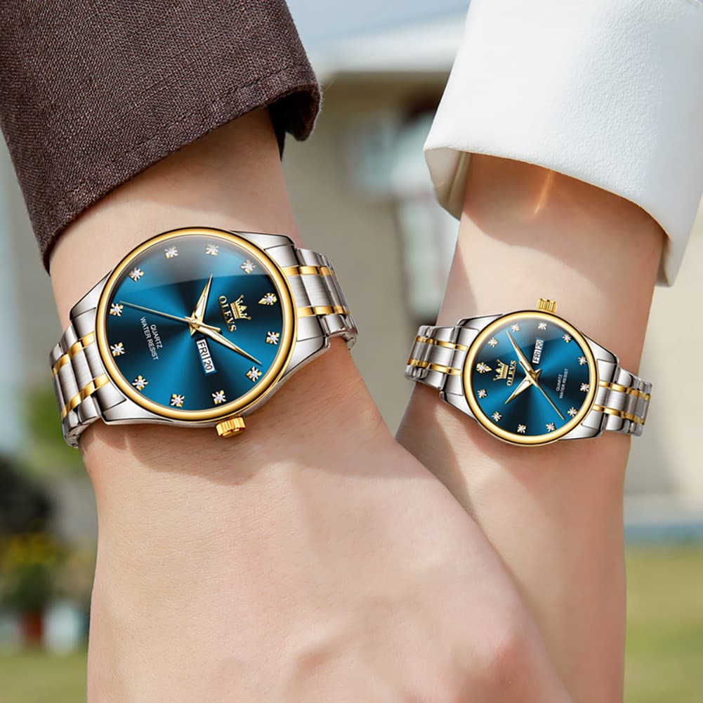OLEVS 3612Q Diamond Dial Quartz Couple Watches Set