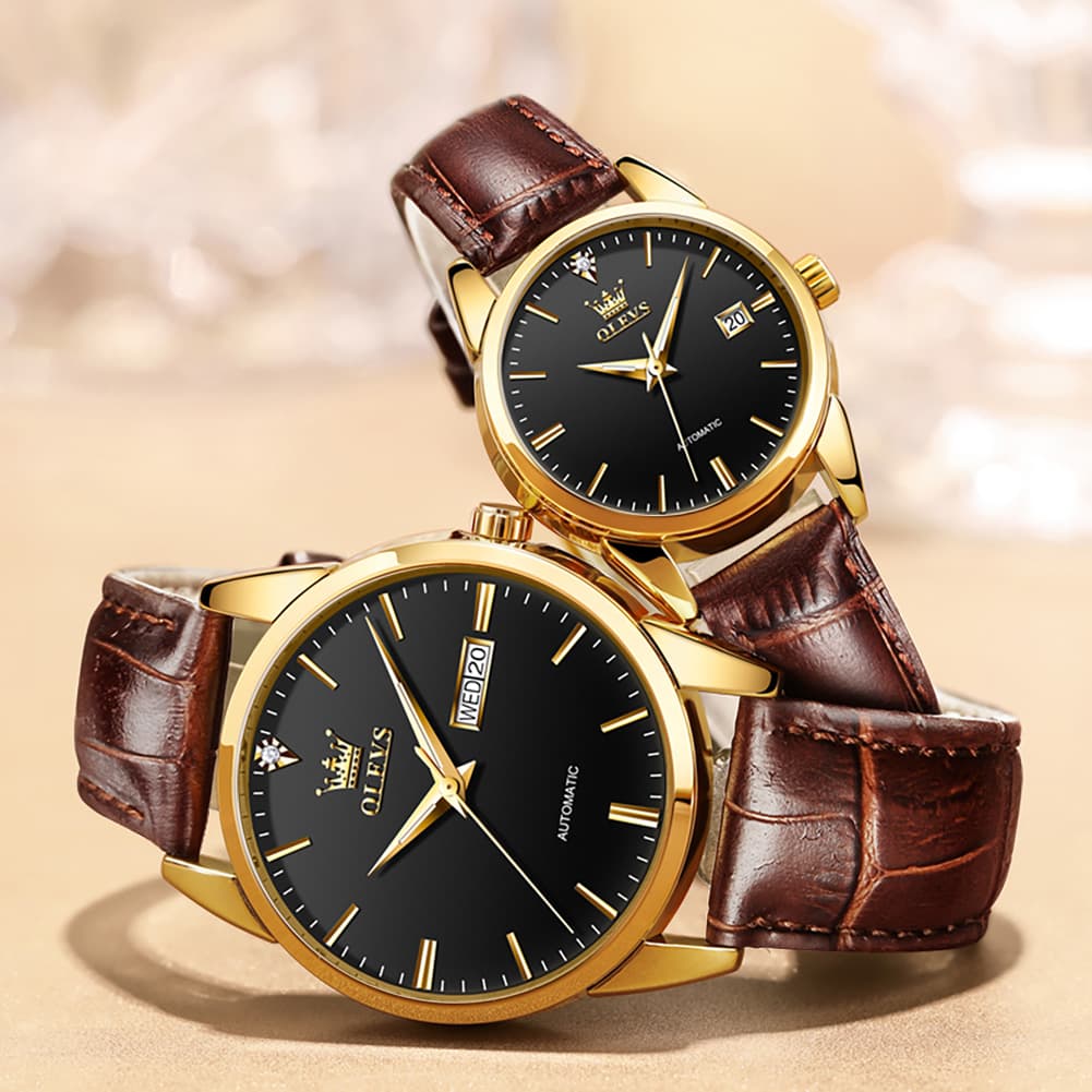 OLEVS 6629 Minimalist Mechanical Couple Watches Set
