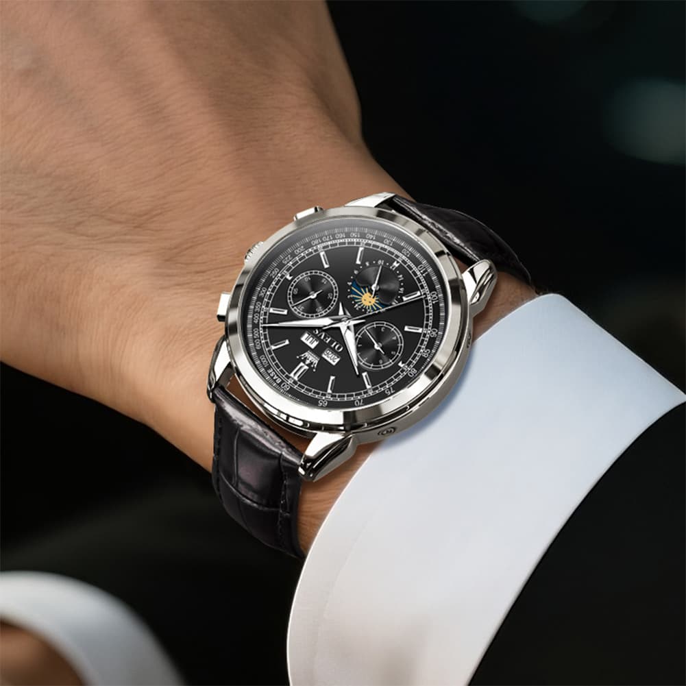 OLEVS Leather Strap Moon Phase Automatic Mechanical Watch for Men 7117