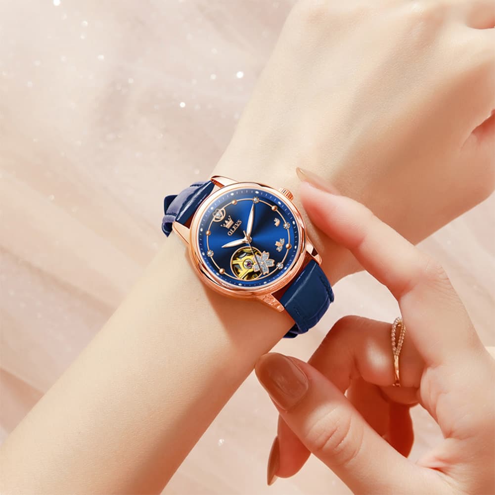 OLEVS 6732 Automatic Open Heart Diamond Watch For Women