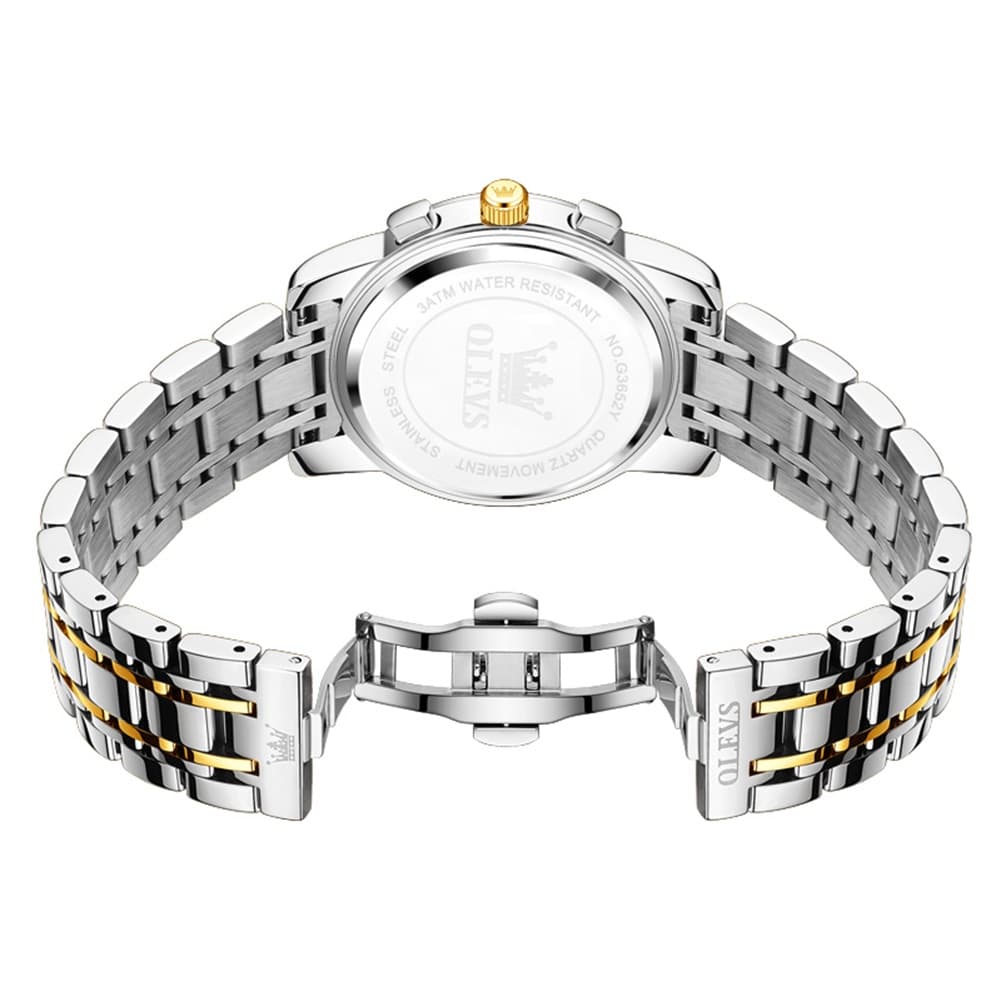OLEVS 3652 Chronograph Moon Phase Diamond Dial Stainless Steel Watch For Men