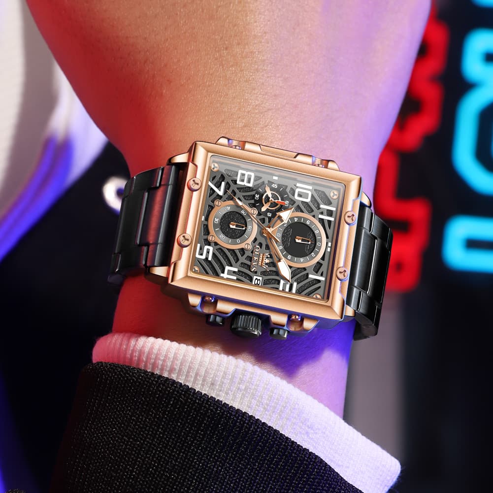 OLEVS 2958 Square Skeleton Chronograph Watch for Men