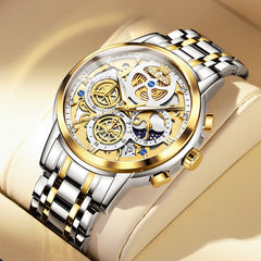 OLEVS 9947 Hollow Skeleton Chronograph Steel Watch for Men