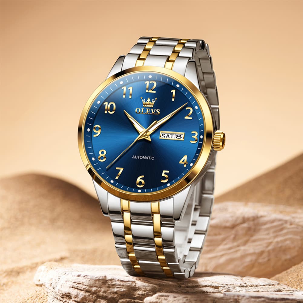OLEVS 7078 Arabic Numeral Dual Calendar Automatic Watch For Men