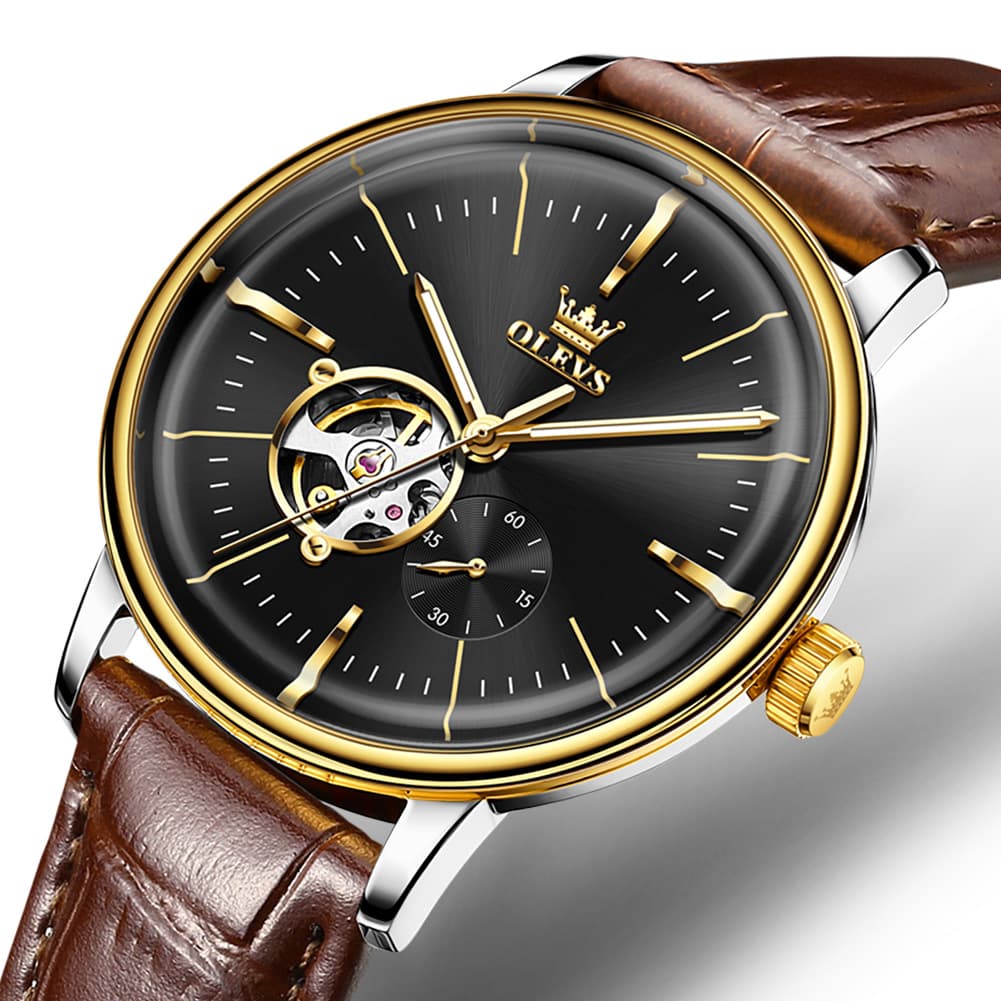OLEVS 6708 Domed Crystal Open Heart Mechanical Watch For Men