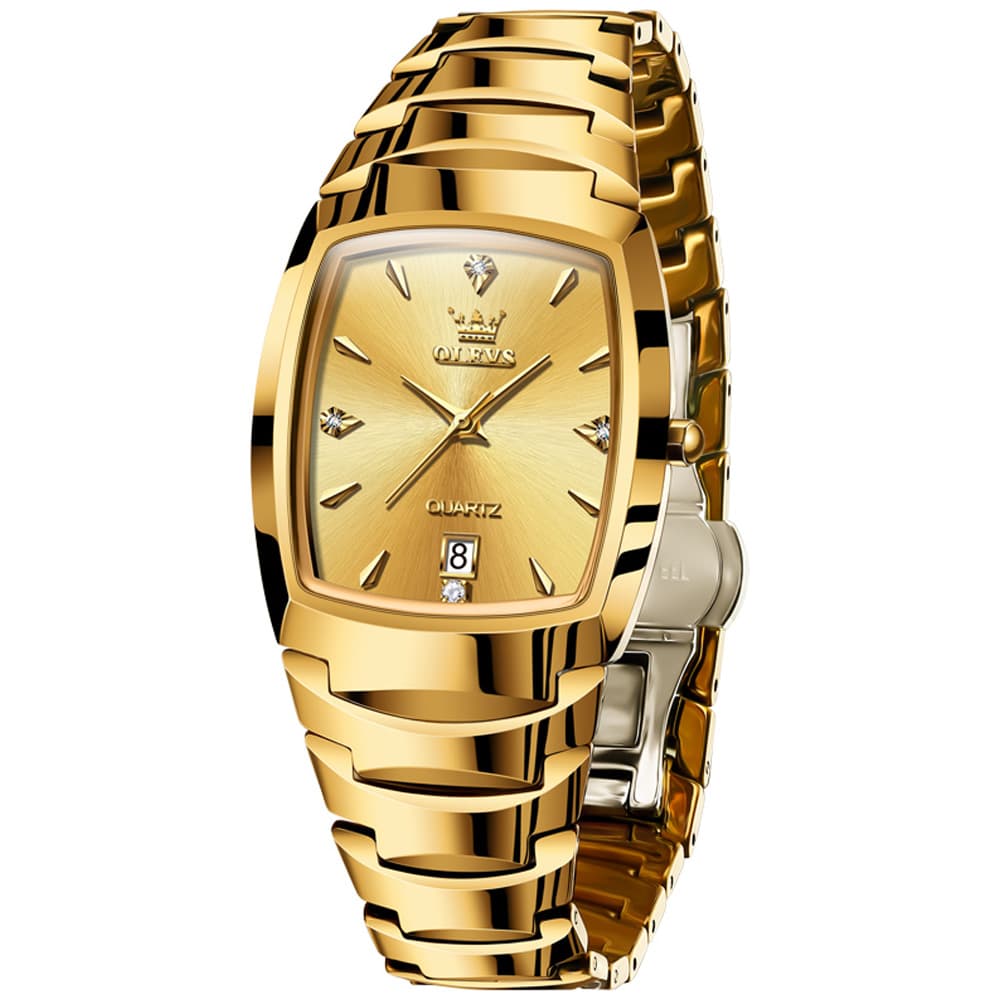 OLEVS 7006 Tungsten Steel Watch Tonneau Case Couple Diamond Accent Quartz Luxury Timepiece for Men and Women