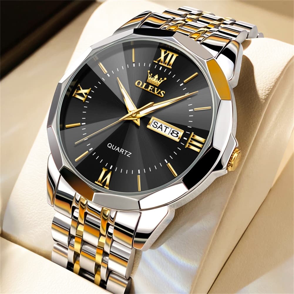 OLEVS 9989 Diamond Cut Glass Couple Dress Watch for Men and Women