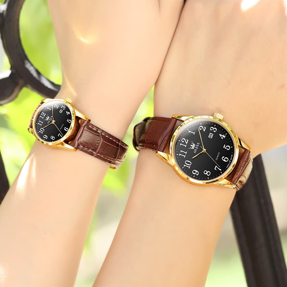 OLEVS Men Classic Leather Dress Watch Arabic Numerals Quartz Date 5566