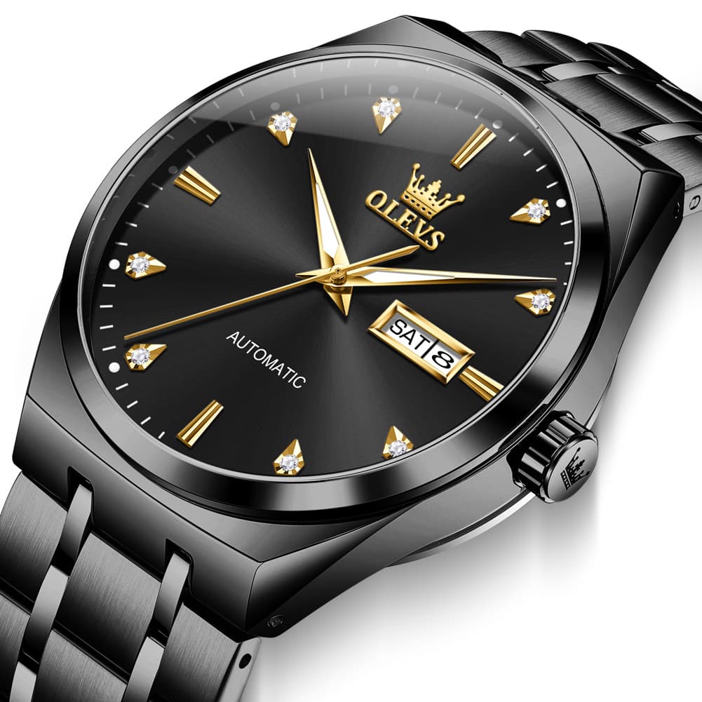 OLEVS Integrated Bracelet Diamond Dial Automatic Watch 9811 Day Date for Men