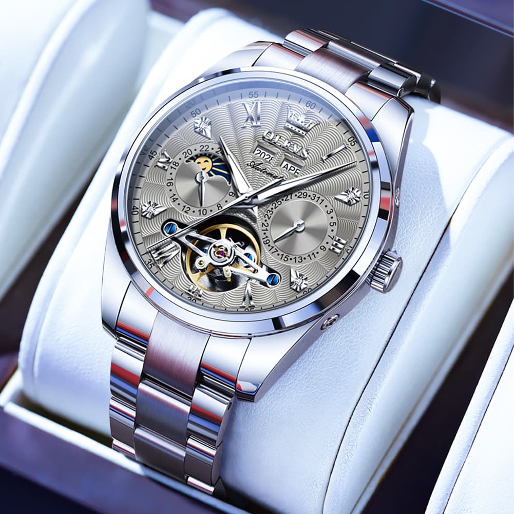 OLEVS 7028 Open Heart Moon Phase Automatic Watch for Men