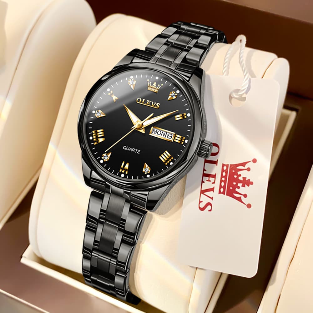 OLEVS Women Diamond Dress Watch Two Tone Stainless Steel Quartz Day Date 5563