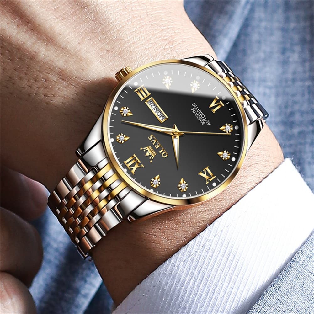 OLEVS 6673 Diamond Mechanical Stainless Steel Watch for Men
