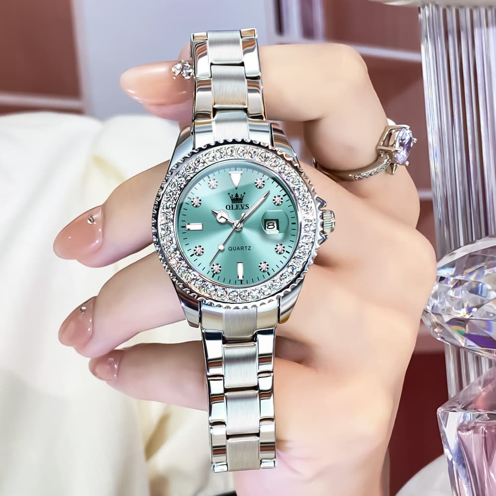 OLEVS 9945 Diamond Bezel Date Display Quartz Watch for Women