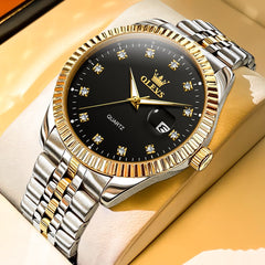 OLEVS Couple Watches Fluted Bezel Diamond Dial Quartz Watch 5526 Jubilee Band for His and Hers