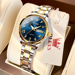 OLEVS Women Diamond Dress Watch Two Tone Stainless Steel Quartz Day Date 5563