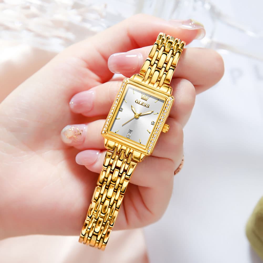 OLEVS 9995 Vintage Rectangular Gold Bracelet Watch for Women