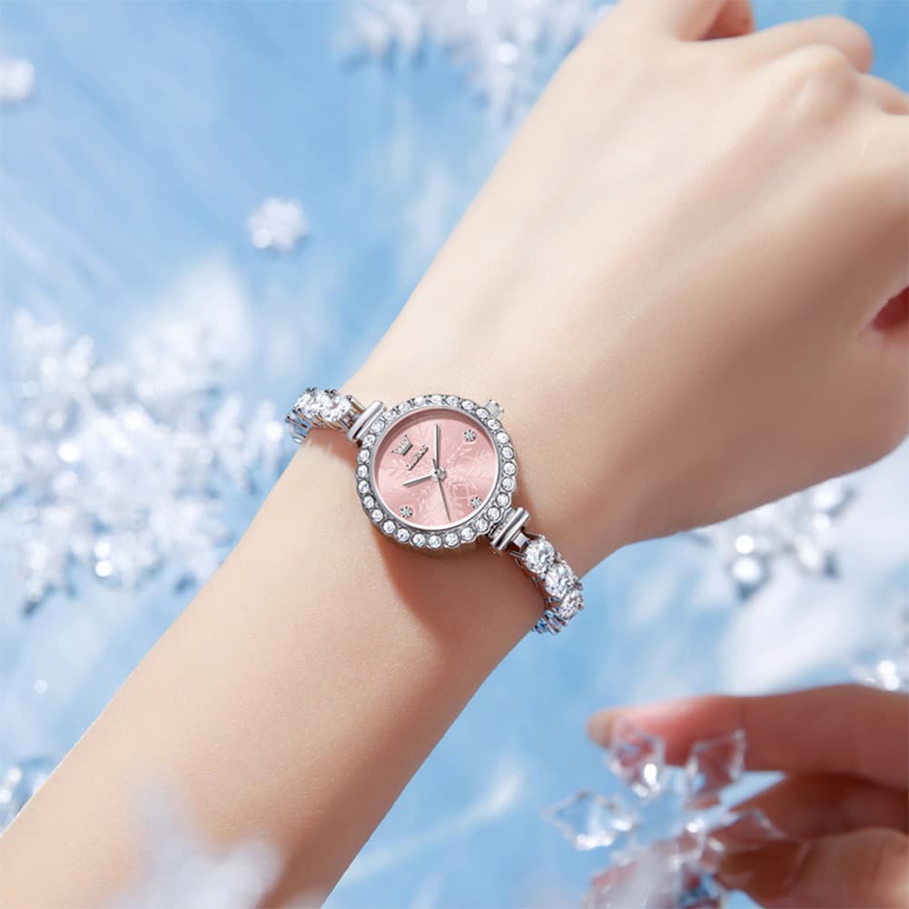 OLEVS 5889 Diamond Tennis Bracelet Watch Dainty 5mm Zircon Bezel Quartz Jewelry Timepiece for Women