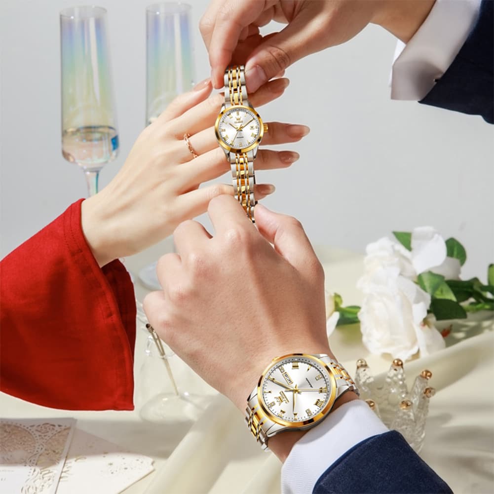 OLEVS 7062 Classic Automatic Couples Watch Set
