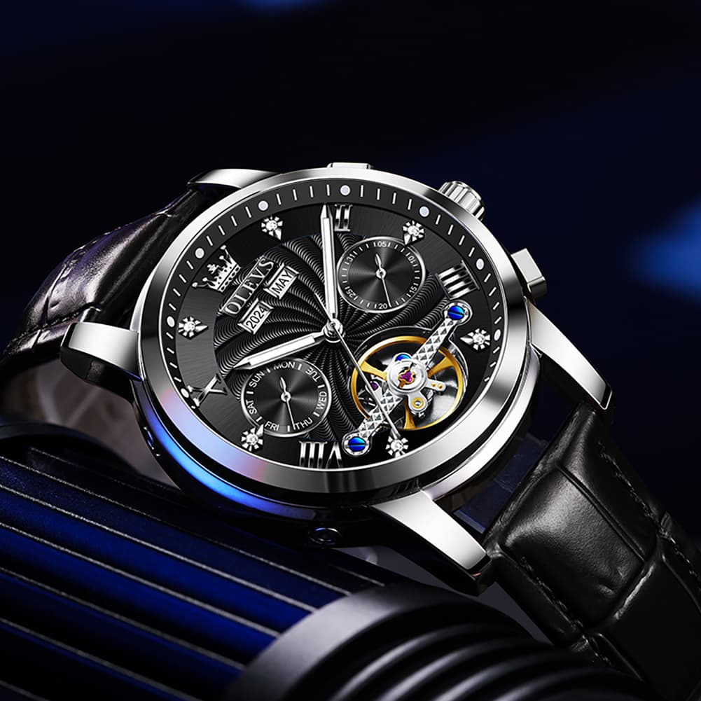 OLEVS 7088 Open Heart Leather Automatic Watch For Men